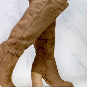 New:👢Nine West sued leather knee high wood  heel leather Boots 10m : 2.17” heel